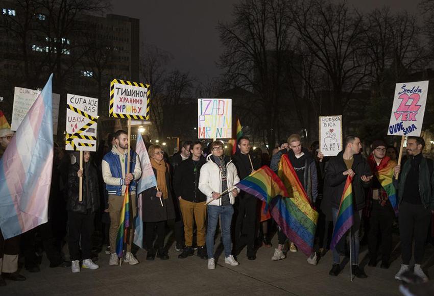 An LGBTQ rights protest in Belgrade, Serbia — Photo by Marko Drobnjakovic / AP