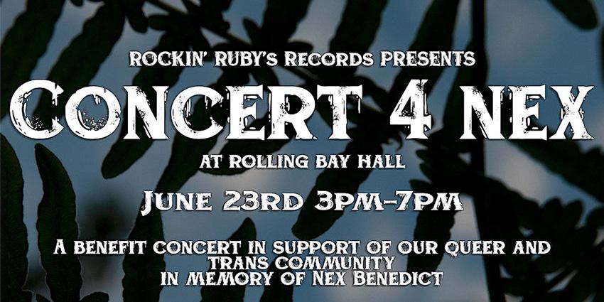 "Concert 4 Nex" benefit show on Bainbridge Island June 23