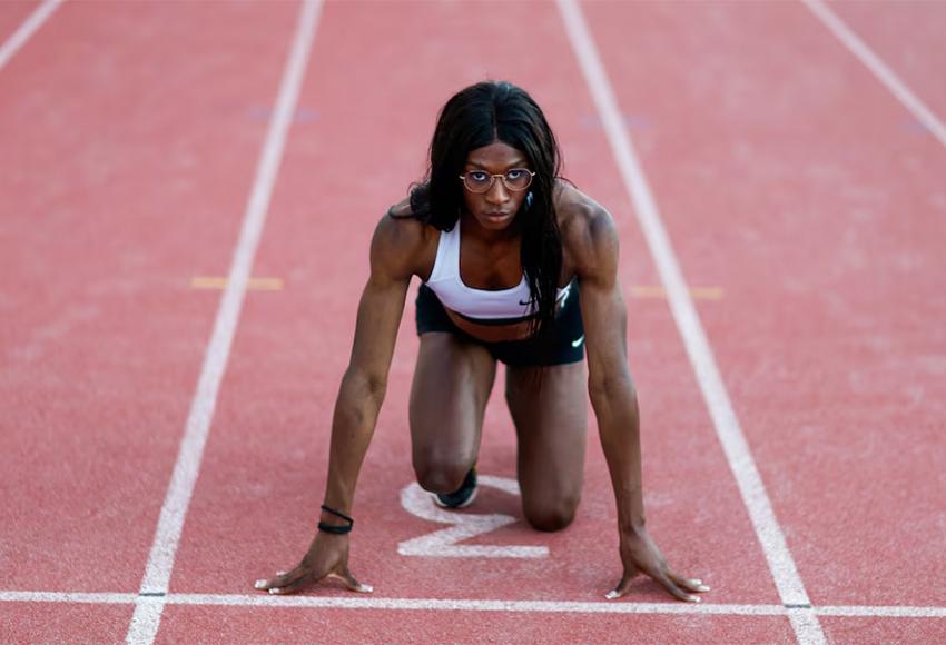 Trans athlete Halba Diouf was banned by World Athletics from competing at the 2024 Olympics — Gonzalo Fuentes / Reuters