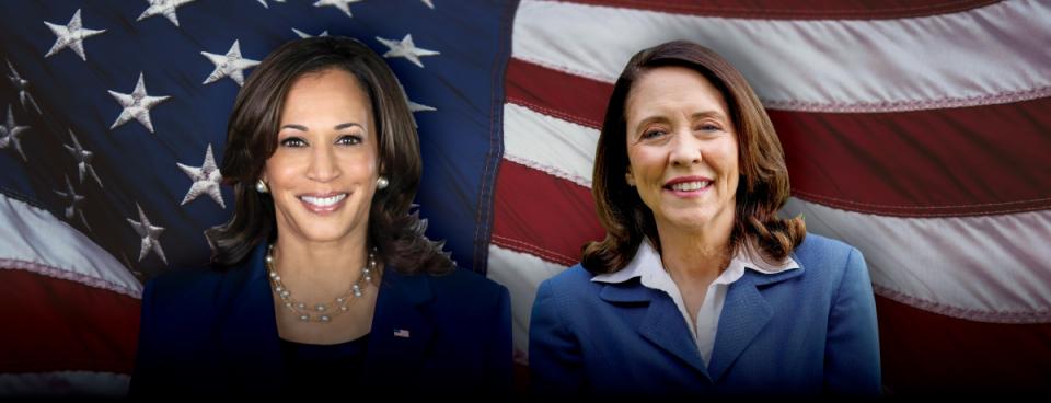 Kamala Harris and Maria Cantwell<br>Photos Courtesy of the Candidates<br>Background By Tim Mossholder / Unsplash