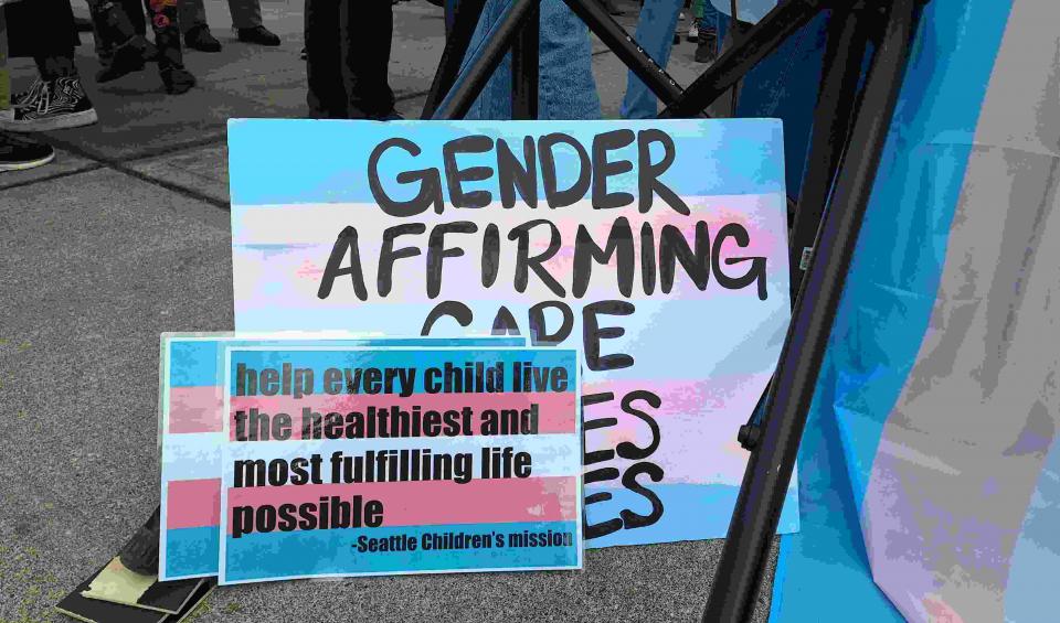 Seattle Children's protest for gender-affirming care on Feb. 14, 2025. Photo by Hannah Saunders