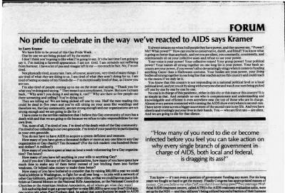 Looking Back in SGN History: No pride to celebrate in the way we've reacted to AIDS, says Kramer